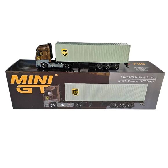 Mini GT 1:64 Mercedes-Benz Actros UPS Europe w/ 40ft Container MGT00705L - Picture 1 of 11